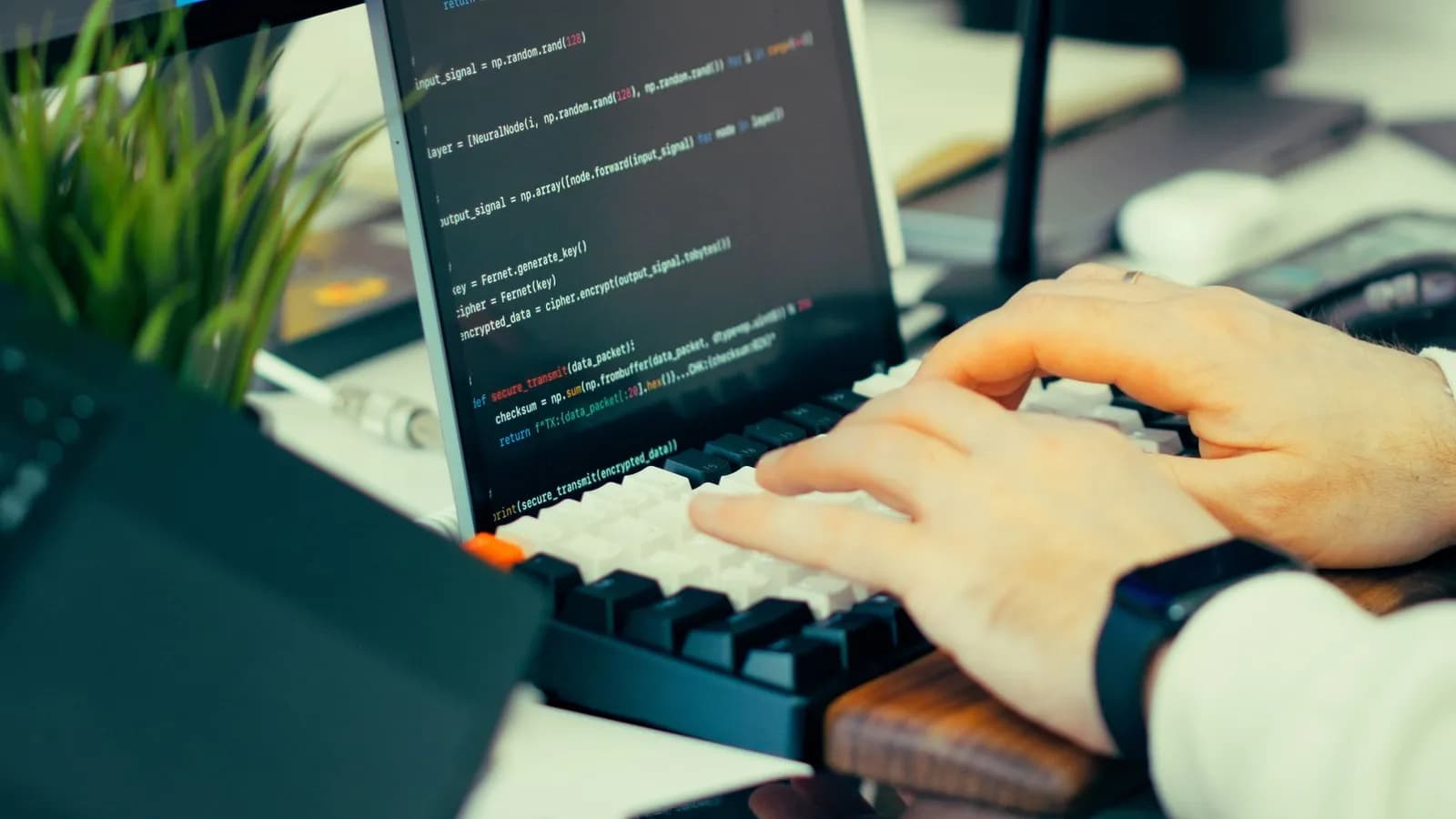 Close-up view of colorful programming code on a screen, ideal for tech and development themes.