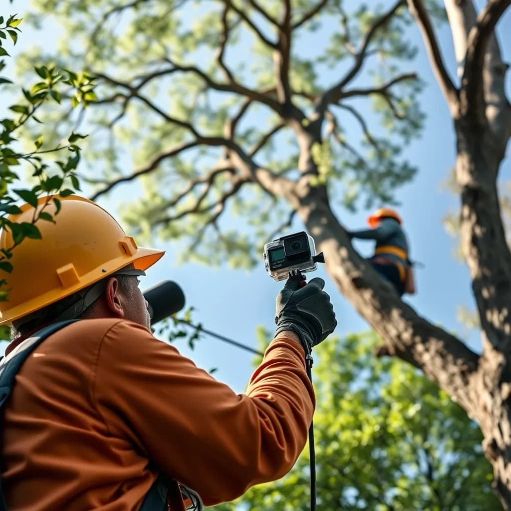 Tree service video marketing: an arborist filming a tree job on a phone